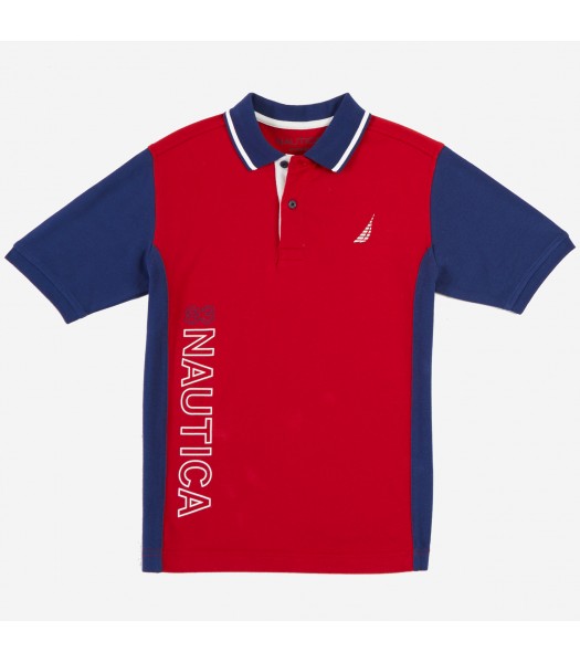 Nautica Red With Blue Side Panel & Sleeve Polo Shirt 